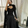 robe de soirée musulmane noire élégante, manches longues, ligne a, arabe dubaï, col haut, longueur au sol, longue robe de bal pour femmes, 2025