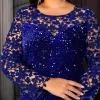 robe de soirée courbe élégante pour femmes, dentelle, manches longues, paillettes, velours, ajouré, robe maxi modeste