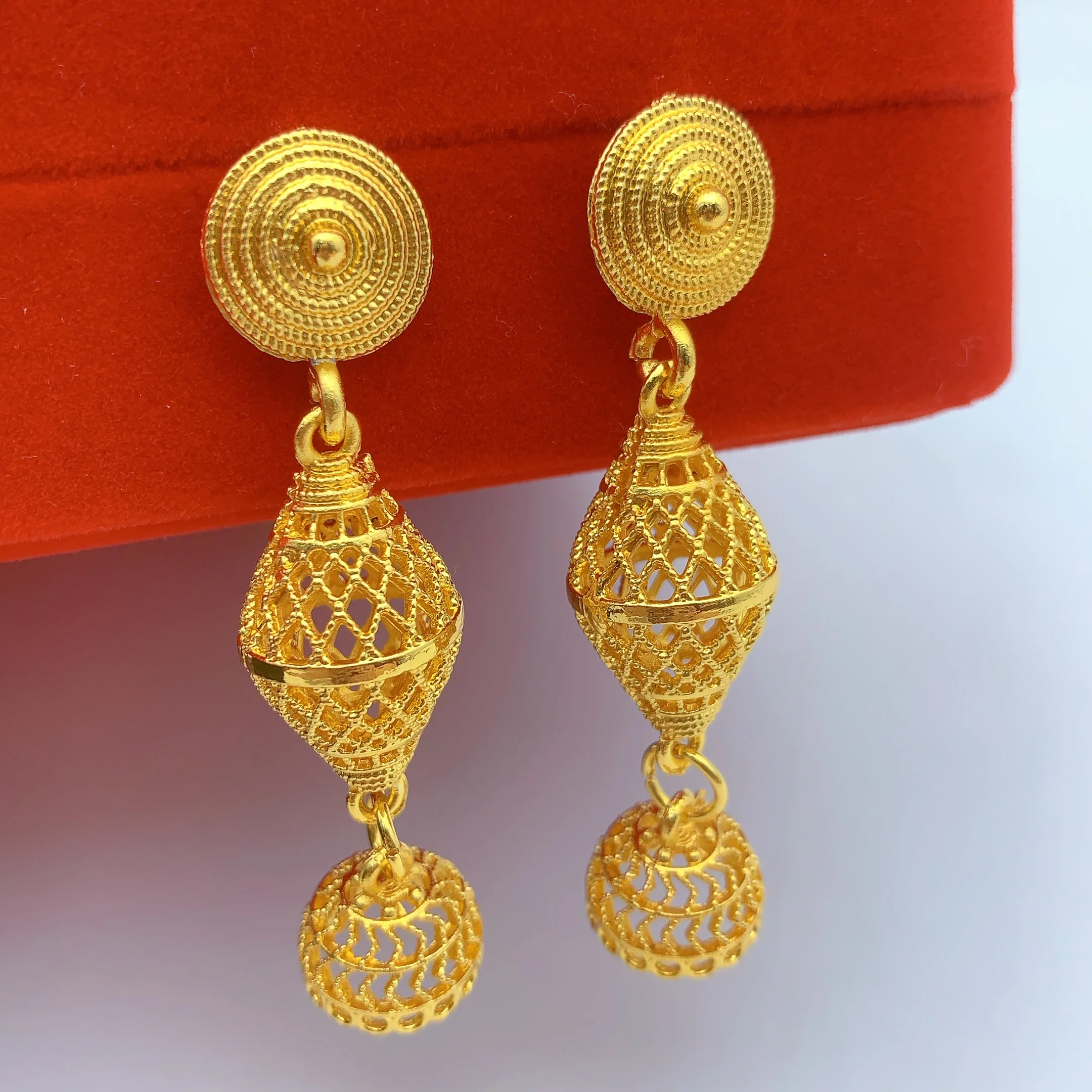 ensemble de bijoux brésiliens plaqués or 24 carats pour femmes, long collier, boucles d'oreilles, bijoux de mariée africaine nigériane de dubaï