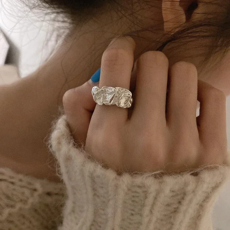 Bague couleur argent pour femmes, mode créative irrégulière en métal géométrique ouvert, tempérament de fête, bijoux Vintage, cadeau pour filles