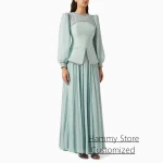 Robe de soirée spéciale robe de soirée arabe personnalisée modeste col rond manches bouffantes perles plissées robes de bal formelles