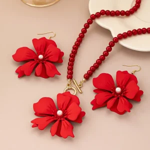 Ensemble de bijoux multicouches de luxe léger, collier irrégulier exagéré pour femmes, costume de perles et de fleurs en métal, boucles d&rsquo;oreilles