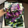 foulard carré en soie véritable pour femmes, imprimé floral, châle de luxe, hijab, bandeau bandana, 2024 100%