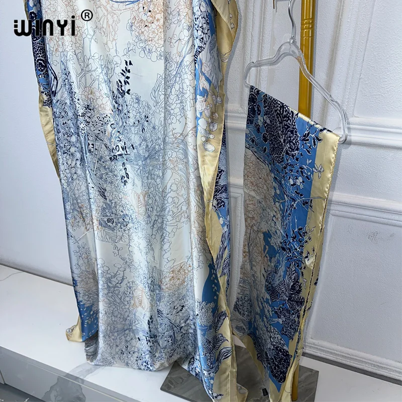 winyi robe caftan à manches longues et col rond pour femmes, abaya dubaï, robe maxi élégante, vêtements de luxe, imprimé bohème africain