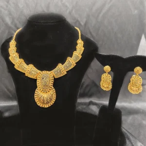 Ensemble de bijoux pour femmes, plaqué or 24 carats, 2 pièces, avec Bracelet, boucles d&rsquo;oreilles, collier, bague de Jamila Dubai, alliage de cuivre, Design traditionnel