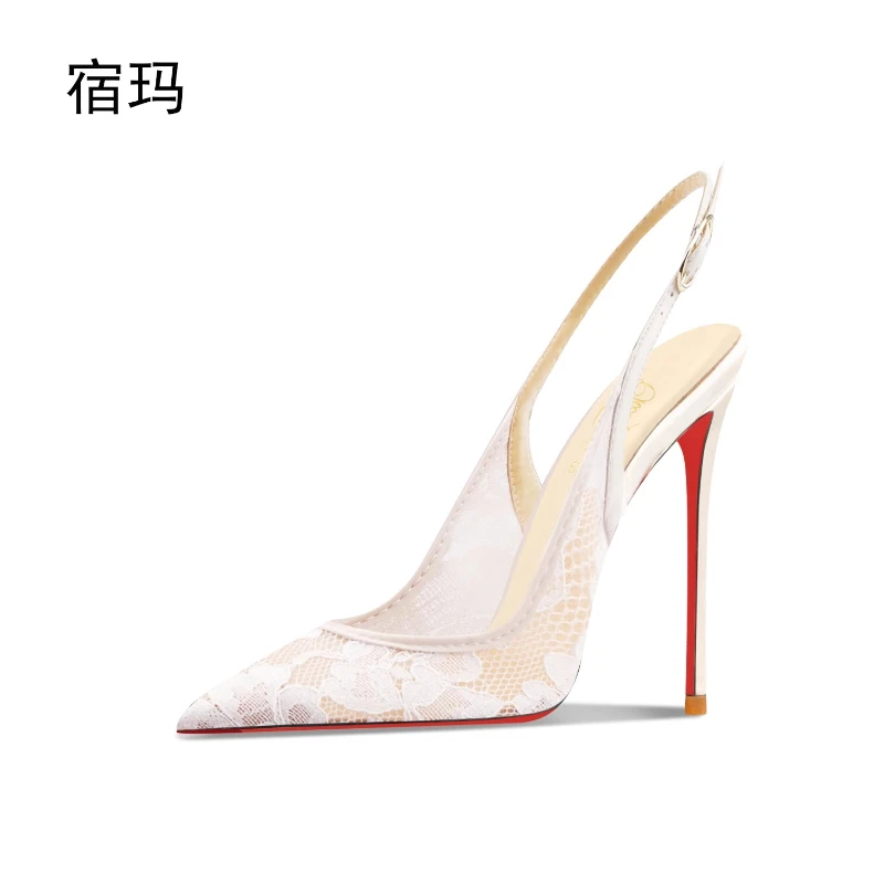 sandales à talons hauts en dentelle noire pour l'été 2025, nouveau talon pointu et fin, bouche peu profonde, chaussure unique professionnelle confortable
