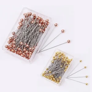 Aiguilles à tête de perle rondes colorées, 100 pièces/boîte, épingles à coudre droites pour la couture, outils de couture, bricolage, positionnement