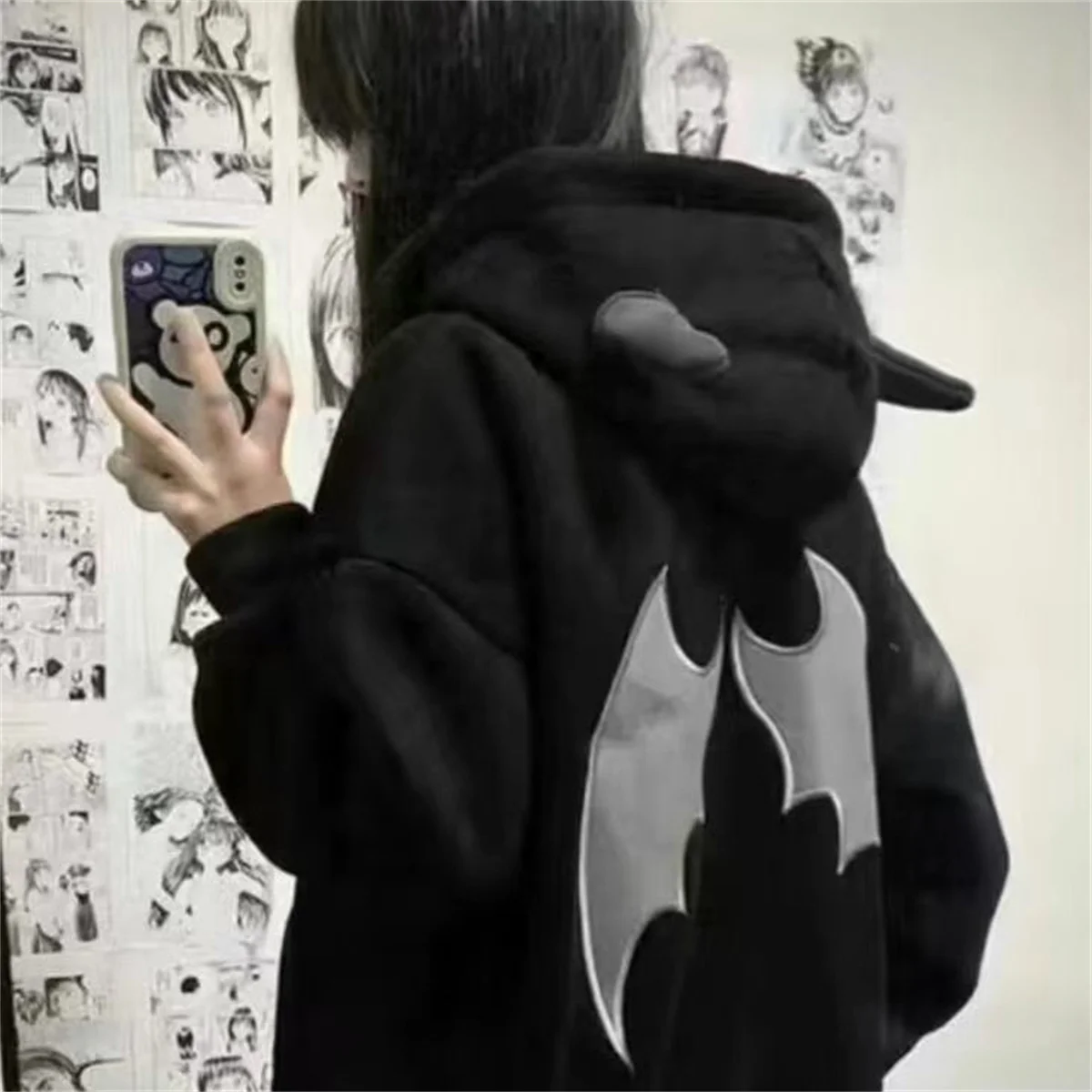 sweat à capuche diable pour femmes et hommes, style foncé, vintage, harajuku, fermeture éclair, hip hop, streetwear, y2k, esthétique, cardigan grunge