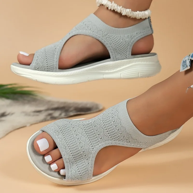 chaussures pour femmes 2025 été confortable sandales de sport décontractées femmes plage sandales compensées femmes maille tricoté sandales romaines