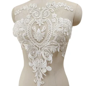 Voile de robe de mariée de style européen Appliques de dentelle de poitrine de tissu de sauna, col de broderie de bricolage, queue de robe initiée A One, 2 pièces
