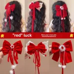 Pince à cheveux de Style chinois pour fille avec nœud, couronne rouge, pince supérieure, couvre-chef de Style Antique pour enfants, accessoire pour cheveux