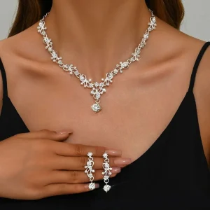 Ensembles de bijoux de mariée en strass doré, réglables, exquis, breloque douce, collier et boucles d&rsquo;oreilles esthétiques
