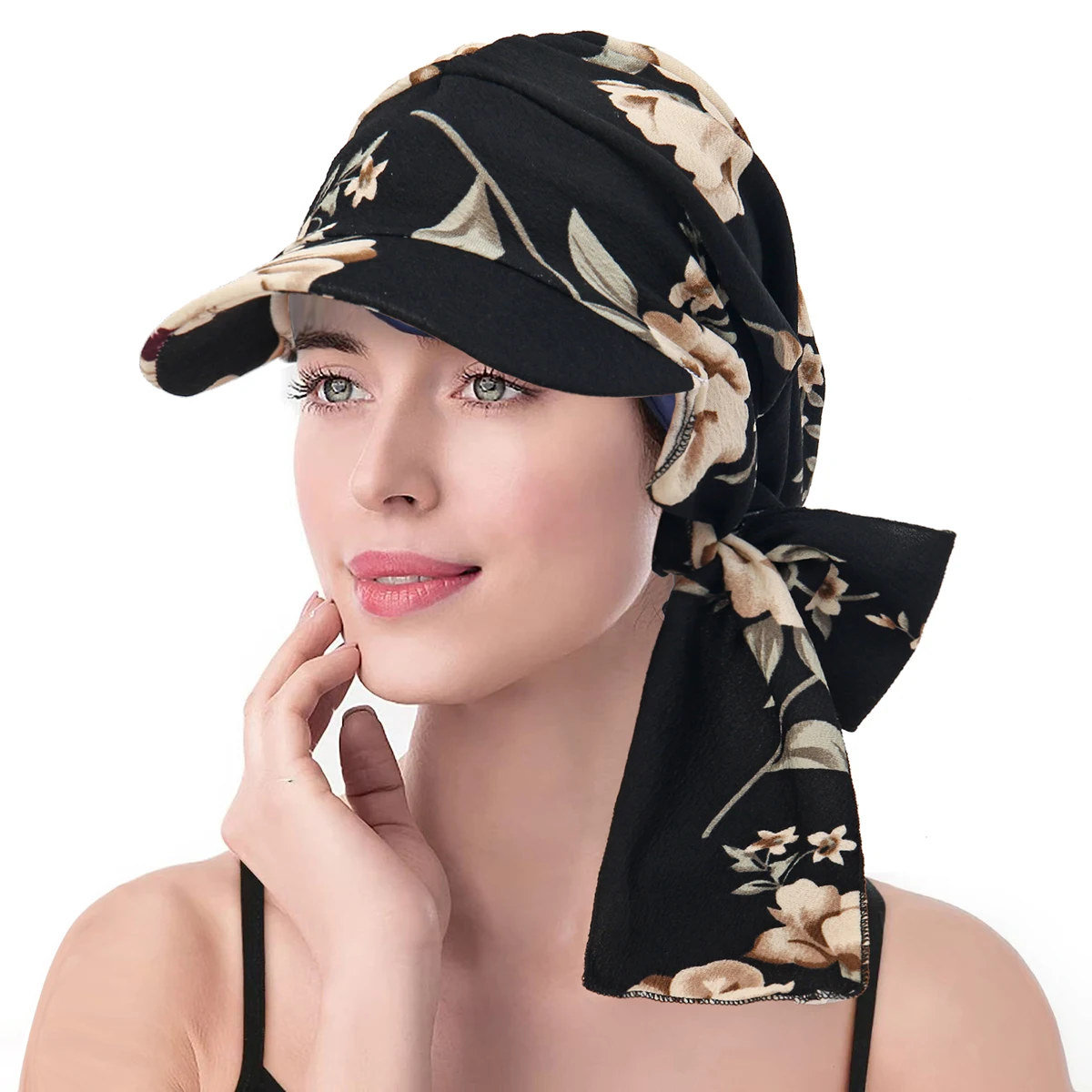casquettes hijab musulmanes pour femmes, turban imprimé à bord, foulard pour dames, chapeau enveloppant les cheveux, peut être caché derrière le chapeau