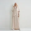 abaya robe de prière musulmane pour femme, une pièce, à capuche, manches smocks, vêtements islamiques, jilbab, dubaï, saoudien, noir, modestie turque