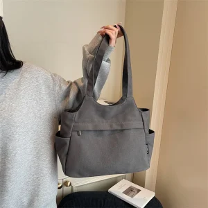 Sac à bandoulière Vintage de grande capacité, couleur unie, sac en toile à la mode et polyvalent, fourre-tout Simple