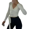 veurs en v ve enveloppe à manches longues à manches longues crop top breasping coquettes blouses 69hd