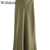 willshela 2024 jupe en satin noir femme taille haute jupes longues élégantes pour les femmes mode été jupe midi bureau jupes pour femmes