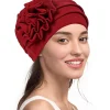turban hijab à fleurs latérales pour femme musulmane, bonnet doux et artificiel astique, foulard à tête ronde, chapeaux indiens