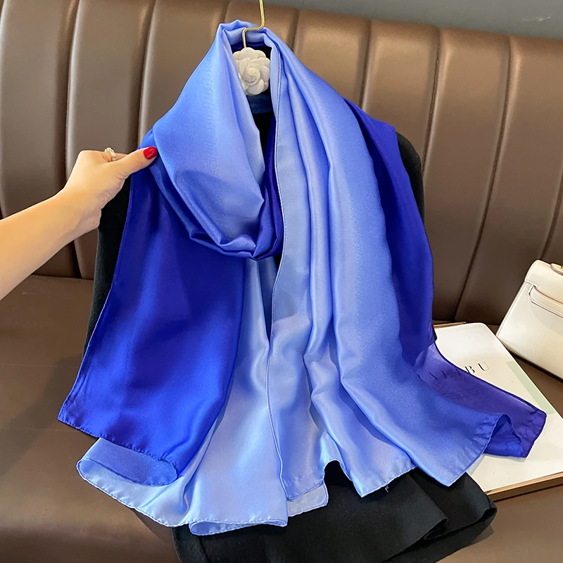 foulards en soie dégradé pour femmes, marque de luxe, hijab, châles enveloppants, bandana en soie, foulard de tête, poncho de plage