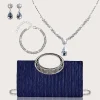 Sac à main plissé pour femmes, sac de soirée luxueux et tendance de couleur pure, avec boucles d&rsquo;oreilles en strass exquises, bracelets, colliers et quatre pièces, chaîne en métal détachable et portefeuille parfait pour les filles