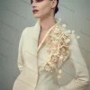 costume beige pour femmes, 1 pièce, blazer long, robe de bal, fleur 3d, élégante, formelle, veste de bureau, personnalisé, manteau d'été en coton pour mariage
