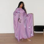 Mode d&rsquo;été Robe Abaya Robe femmes musulmanes élégant col rond manches chauve-souris à lacets lumière fluide Abaya Robe femmes