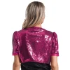 veste à paillettes pour femmes, cardigan ouvert sur le devant, brillant, ouvert sur le devant, blazer court, boléro azz, haut court de danse, clubwear