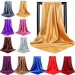 90X90 Satin foulard en soie Hijab solide femmes brillant carré enveloppement châle tête cou couverture plaine cheveux cravate bande plage Hijab femme Foulard