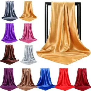 90X90 Satin foulard en soie Hijab solide femmes brillant carré enveloppement châle tête cou couverture plaine cheveux cravate bande plage Hijab femme Foulard