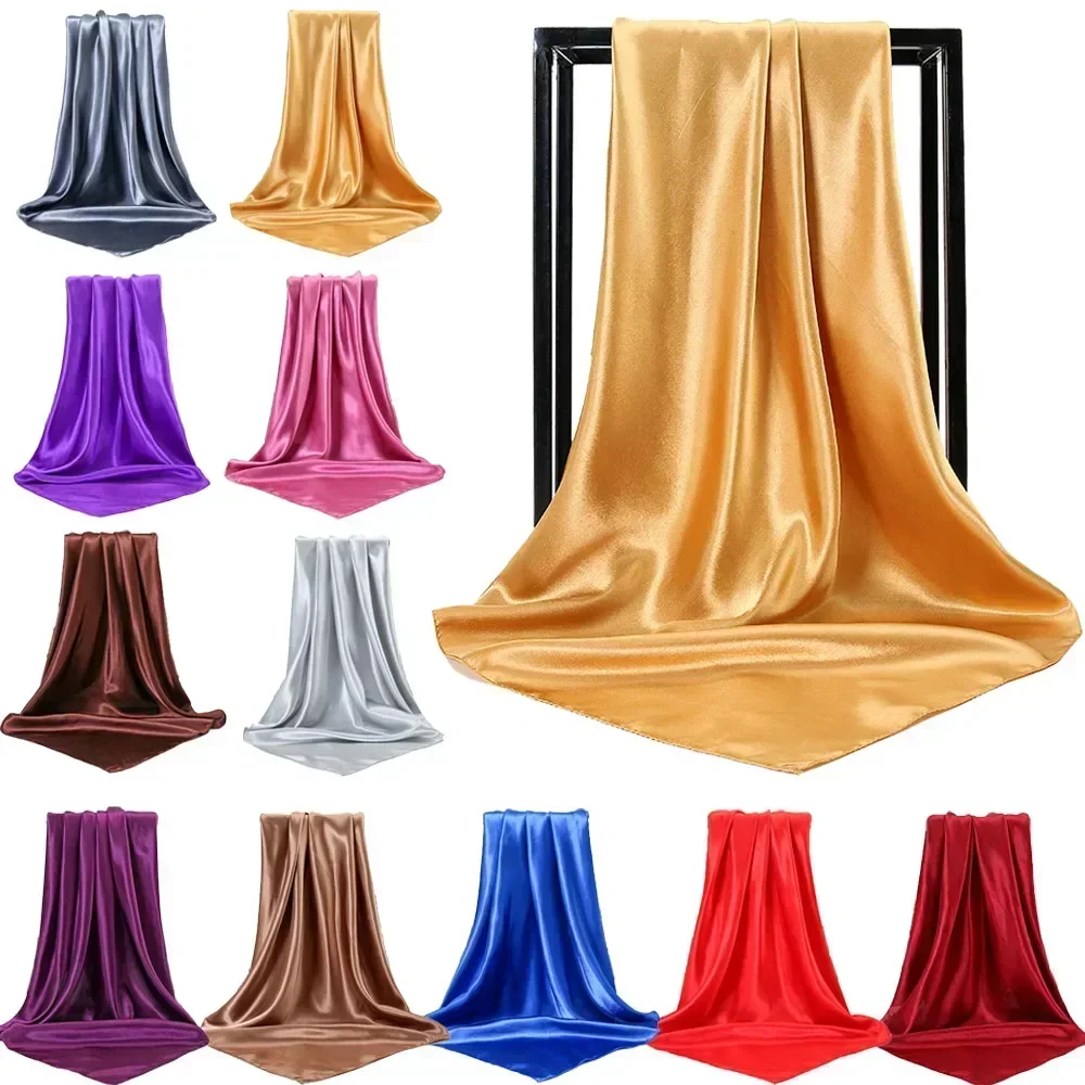 90X90 Satin foulard en soie Hijab solide femmes brillant carré enveloppement châle tête cou couverture plaine cheveux cravate bande plage Hijab femme Foulard 90X90 Satin foulard en soie Hijab solide femmes brillant carré enveloppement châle tête cou couverture plaine cheveux cravate bande plage Hijab femme Foulard
