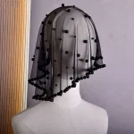 Voile de mariée court en Tulle, perles, français, blanc, noir, rouge, couvre-chef en gaze, nouvelle collection