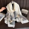 foulard hijab de luxe en dentelle brillante pour femmes, châles et enveloppes en laine douce, grande fleur, foulard fin, bufanda, nouvelle collection 2024