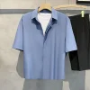 chemise d'été à manches courtes pour hommes, couleur unie, légère, mature, vent et soie glacée, drapée, fine, décontractée, version coréenne