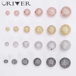 Perles pour la fabrication de bijoux, accessoires de couleur or argent, perles d&rsquo;espacement en Zircon pavé, chaîne de perles, collier, Bracelet, chaîne, breloques