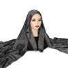 hijab instantané de haute qualité avec bande pour femmes musulmanes, écharpe plaine premium, foulard en soie brillante, châle à bords larges