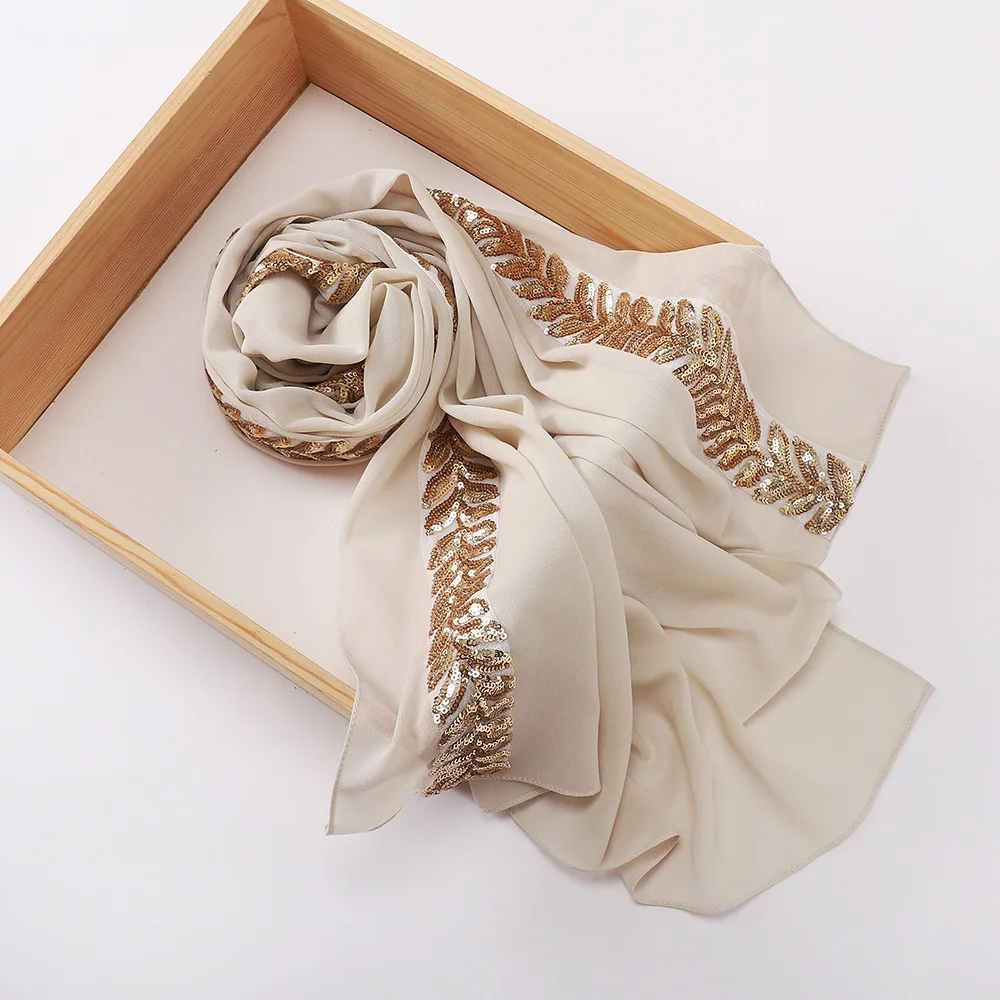 haute qualité perles en mousseline de soie hijab écharpe femmes musulmanes paillettes hijabs bandeau arabe plaine turban châles cheveux accessoires 175*70 cm