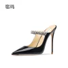 sandales à talons pour femmes été 2025 luxe en cuir véritable talons hauts pantoufles cristal décoration sangle élégante dames chaussures wome