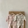 combinaison à capuche pour bébé fille, vêtements pour tout petits, barboteuse en tricot à manches longues, pull imprimé floral pour nouveau né, nouvelle collection automne 2025