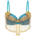 Haut de danse du ventre à paillettes pour femmes, vêtements de club de fête de Festival de Raves, soutien-gorge à glands perlés, Costumes de spectacle sur scène de danse d&rsquo;halloween