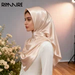 RIMAIRE Hijab de couleur unie semblable à de la soie pour femmes musulmanes (90*90 cm) doux et respirant élégant et polyvalent