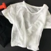 chemisier court et sexy en maille respirante à séchage rapide pour femmes, haut de gymnastique d'été, vêtements de fitness, chemise athlétique de course