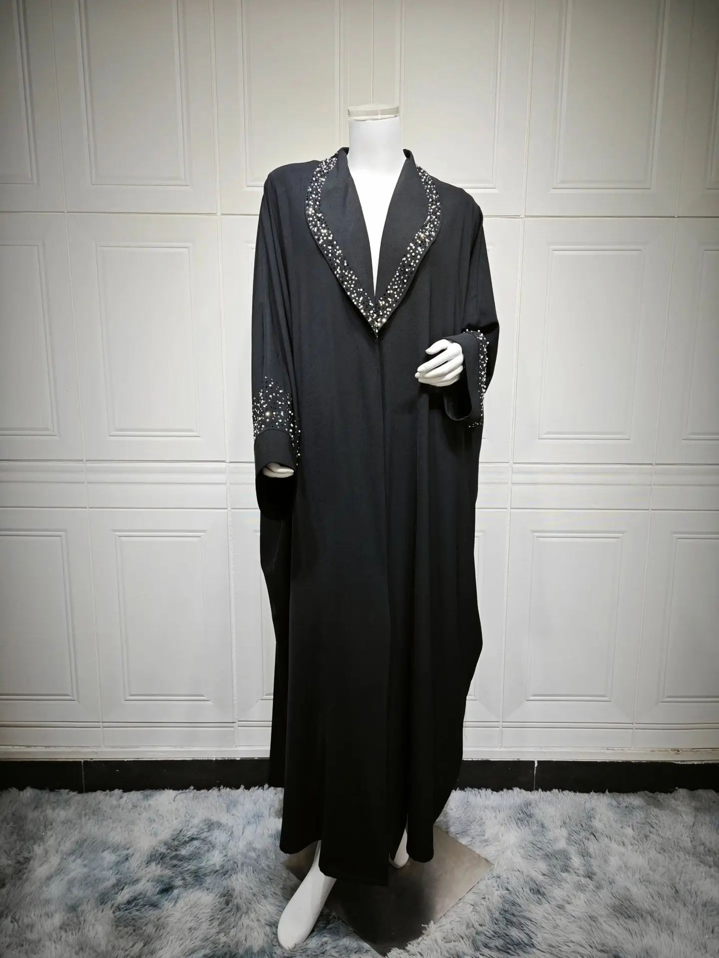 arabe dubaï femmes veste noire industrie lourde robe de diamant chaud abaya mode cardigan taille unique robe