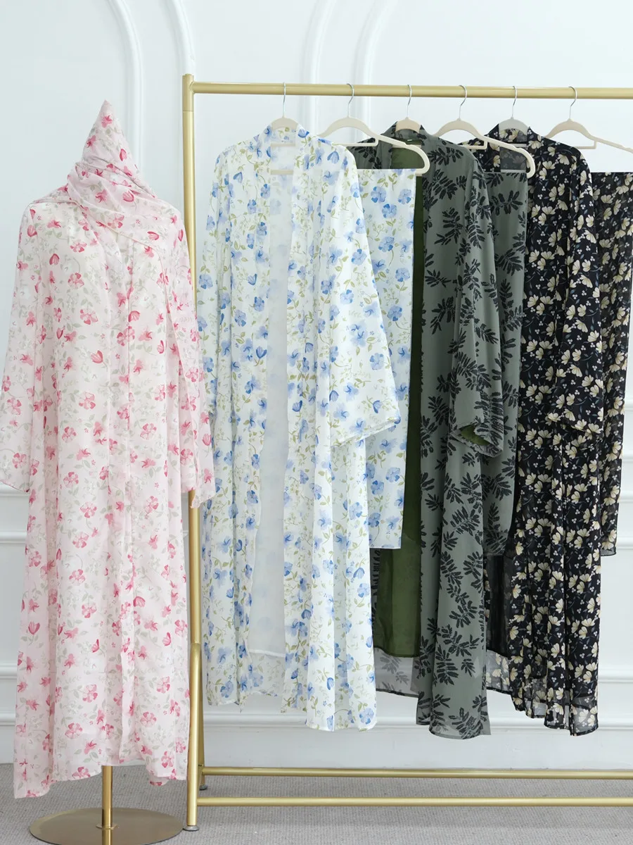femmes musulmanes dubaï abaya luxe double couche en mousseline de soie imprimé robe hijab caftan ramadan robe femme islam robes africaines kebaya