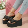 tongs compensées de 11cm pour femmes, chaussures d'été à plateforme, nœud mignon, légères, sexy, talons hauts, pantoufles de plage à la mode