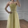 robe de soirée de luxe scintillante, col licou jaune perlé, avec gants, pour occasions formelles en arabe saoudien, serene hill, personnalisée, la72948