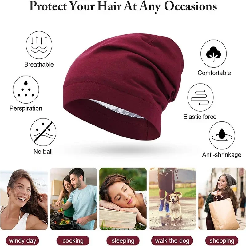 chapeau de sommeil avec couvre tête souple pour hommes et femmes, utilisez pour les cheveux sans friction, tenue de nuit sous hijab