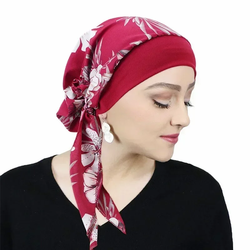 femmes musulmanes hijab cancer chimio casquettes fleur impression turban casquette perte de cheveux foulard élastique musulman hijab écharpe chapeaux