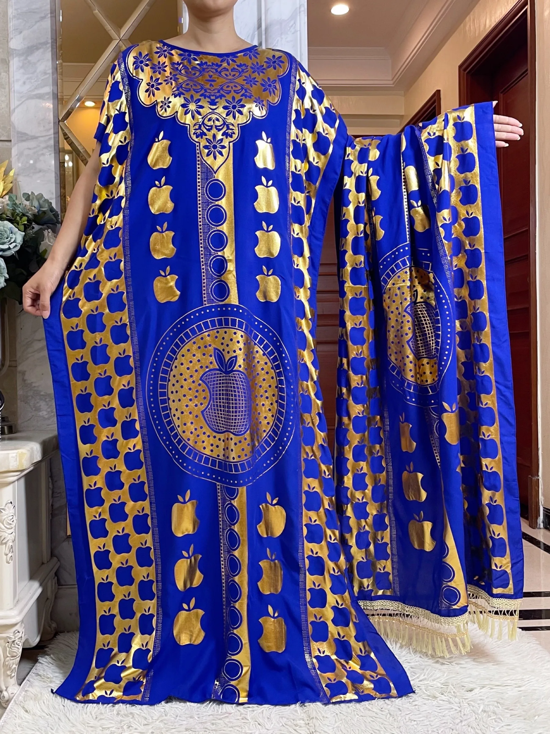 Robe d’été en coton à manches courtes pour femme, boubou, maxi islam, grande écharpe, africain, abaya, estampage doré, design pomme, nouveau Robe d’été en coton à manches courtes pour femme, boubou, maxi islam, grande écharpe, africain, abaya, estampage doré, design pomme, nouveau