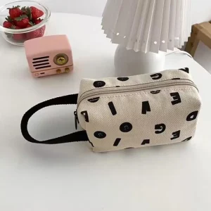 Sac à cosmétiques avec lettres beiges simples, sac à main de mode, voyage, toilette Portable, grande capacité, sac d&rsquo;alpinisme, cadeaux de noël