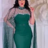 nouveau saoudien dubaï maille perlée robes de soirée pour les femmes musulman abaya turquie caftan eid djellaba cape cape robe de mariée chaude
